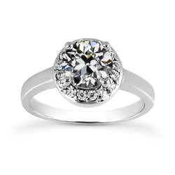 Anello Di Fidanzamento Con Alone In Oro Bianco Rotondo Vecchio Minatore Vero Diamante 3,25 Carati