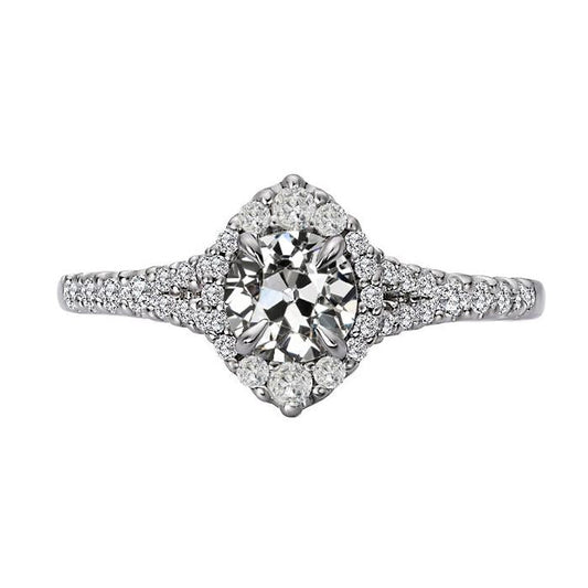Anello Di Fidanzamento Con Alone In Oro Rotondo Con Naturale Diamante A Taglio Vecchio Miniera 4 Carati