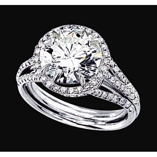 Anello Di Fidanzamento Con Anello Di Fidanzamento A 3 File Con Naturale Diamante Rotondo. Oro Bianco 14K 2.90 Carati