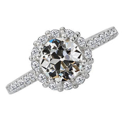 Anello Di Fidanzamento Con Anello Di Fidanzamento Con Genuino Diamante Rotondo Vecchio Miniera Taglio Oro Bianco 5,50 Carati