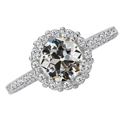 Anello Di Fidanzamento Con Anello Di Fidanzamento Con Genuino Diamante Rotondo Vecchio Miniera Taglio Oro Bianco 5,50 Carati