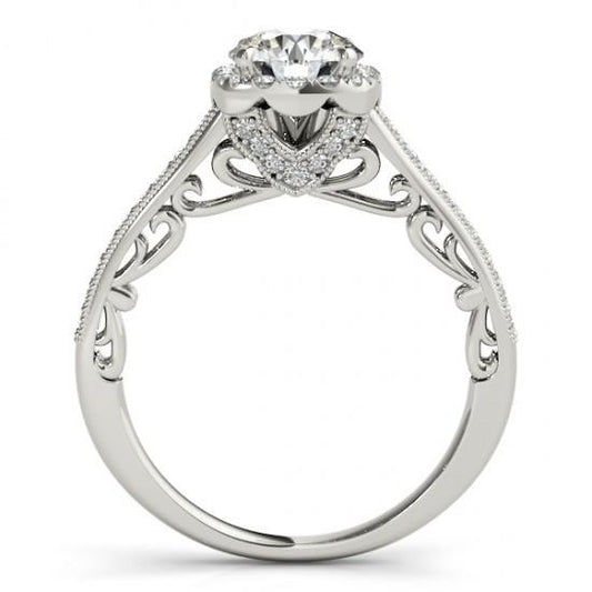 Anello Di Fidanzamento Con Anello Di Fidanzamento Con Vero Diamante Rotondo Da 1.50 Carati Filigrana In Oro Bianco 14K