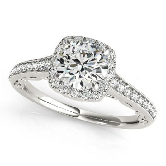Anello Di Fidanzamento Con Anello Di Fidanzamento Con Vero Diamante Rotondo Da 1.50 Carati Filigrana In Oro Bianco 14K