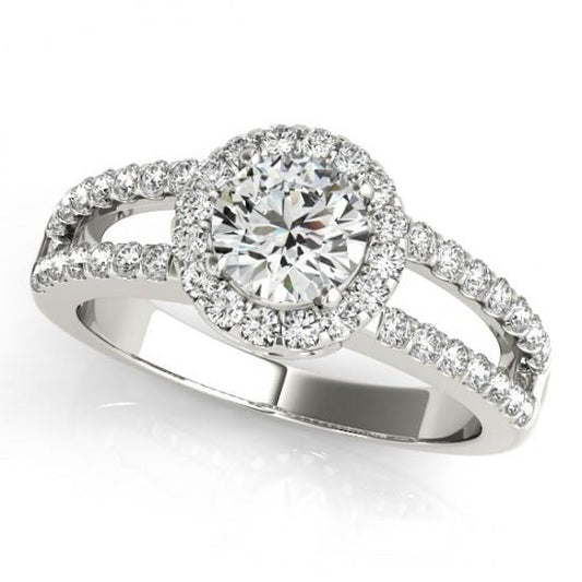 Anello Di Fidanzamento Con Doppia Fila Di Genuino Diamanti Halo 1.60 Carati WG 14K