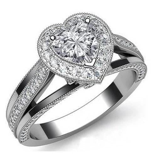 Anello Di Fidanzamento Con Genuino Diamante A Cuore 6 Carati In Oro Bianco Gioielleria