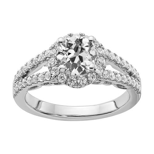 Anello Di Fidanzamento Con Genuino Diamante A Taglio Antico Con Alone In Oro Con Gambo Diviso 4,75 Carati