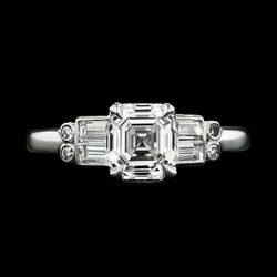 Anello Di Fidanzamento Con Genuino Diamante Asscher & Baguette 5,75 Carati