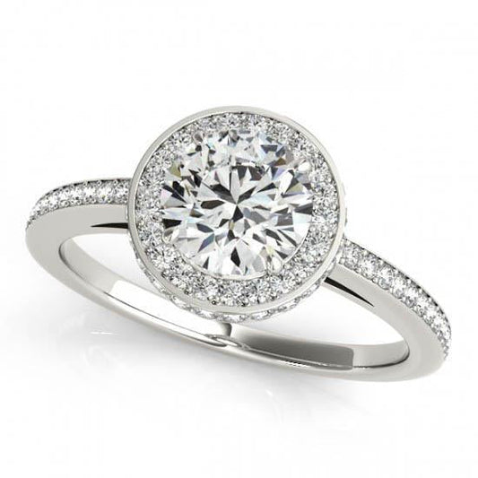 Anello Di Fidanzamento Con Genuino Diamante Brillante Rotondo Halo 2.60 Carati In Oro Bianco 14K