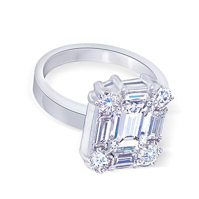 Anello Di Fidanzamento Con Genuino Diamante Centrale Smeraldo 3 Carati Oro Bianco 14K
