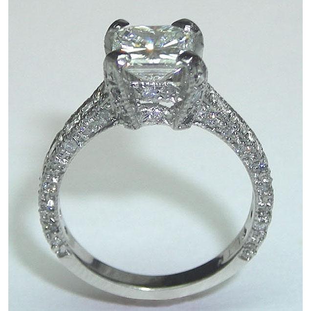 Anello Di Fidanzamento Con Genuino Diamante Da 3.50 Carati E Fascia In Oro Bianco 14K