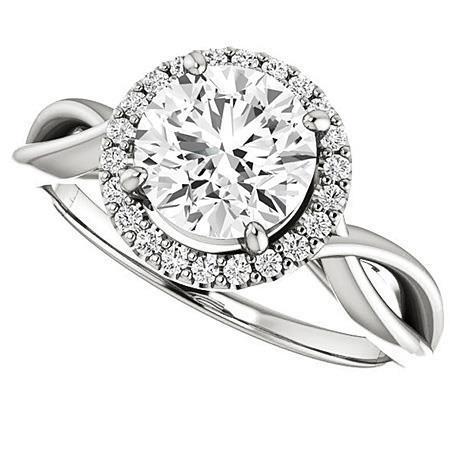 Anello Di Fidanzamento Con Genuino Diamante Halo 3.10 Carati Gioielli Da Donna Con Gambo Intrecciato