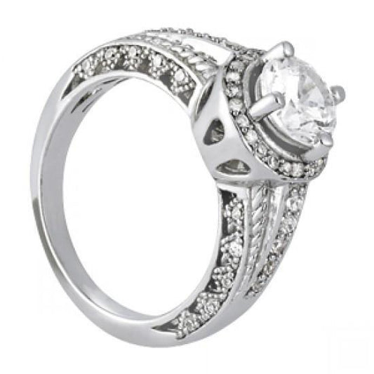 Anello Di Fidanzamento Con Genuino Diamante Halo Stile Vintage 1.50 Carati Oro Bianco 14K