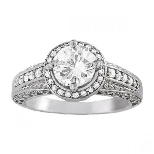 Anello Di Fidanzamento Con Genuino Diamante Halo Stile Vintage 1.50 Carati Oro Bianco 14K