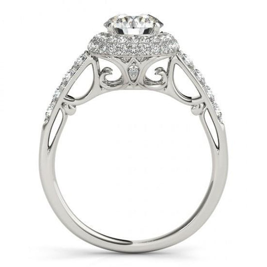 Anello Di Fidanzamento Con Genuino Diamante Rotondo Fantasia Halo 2.50 Carati Oro Bianco 14K