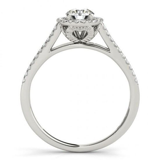 Anello Di Fidanzamento Con Genuino Diamante Rotondo Halo Con Gambo Diviso 1.37 Carati WG 14K