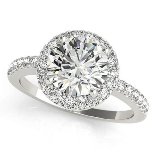 Anello Di Fidanzamento Con Genuino Diamante Rotondo Sparkling Halo Da 2,50 Carati E Oro Bianco 14K