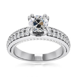 Anello Di Fidanzamento Con Genuino Diamante Rotondo Vecchio Minatore Con Pavé Di Gioielli 8 Carati