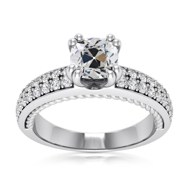 Anello Di Fidanzamento Con Genuino Diamante Rotondo Vecchio Minatore Con Pavé Di Gioielli 8 Carati