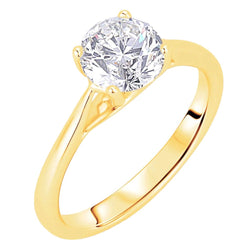 Anello Di Fidanzamento Con Genuino Diamante Solitario A Taglio Rotondo Da 2 Carati In Oro Giallo 14K