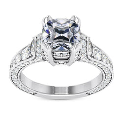 Anello Di Fidanzamento Con Genuino Diamante Taglio Antico Cuscino 14K Oro Bianco 9,50 Carati