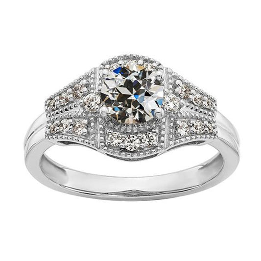 Anello Di Fidanzamento Con Genuino Diamante Taglio Antico Rotondo Halo 3 Carati Stile Vintage