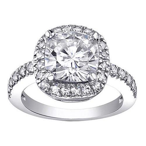 Anello Di Fidanzamento Con Genuino Diamante Taglio Cuscino Halo 2 Ct. Oro Bianco 14K