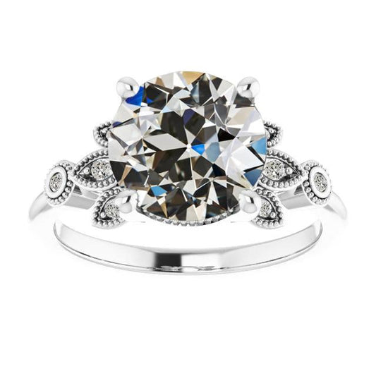 Anello Di Fidanzamento Con Genuino Diamante Taglio Vecchio Miniera Tondo In Oro 5 Carati