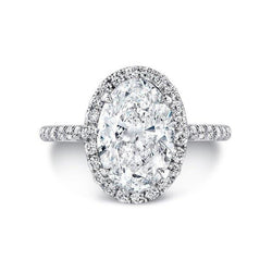 Anello Di Fidanzamento Con Genuino Diamanti Halo Taglio Ovale 5.01 Carati Oro Bianco 14K
