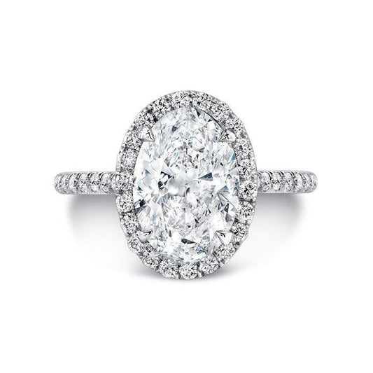 Anello Di Fidanzamento Con Genuino Diamanti Halo Taglio Ovale 5.01 Carati Oro Bianco 14K