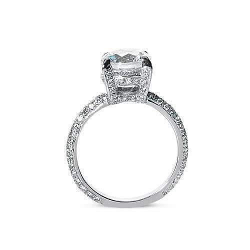 Anello Di Fidanzamento Con Genuino Diamanti Rotondi Da 2.50 Ct Con Accenti In Oro Bianco