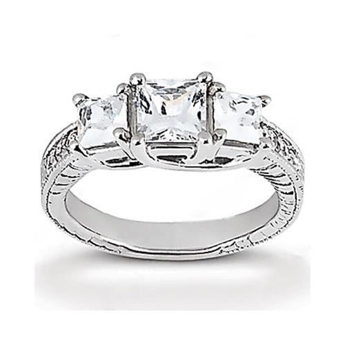 Anello Di Fidanzamento Con Genuino Diamanti Vintage Style 2.12 Ct. Oro Bianco 14K