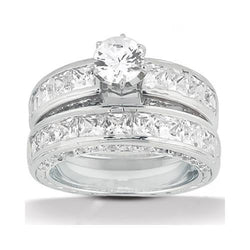 Anello Di Fidanzamento Con Naturale Diamante 4.76 Carati Princess E Taglio Rotondo WG 14K