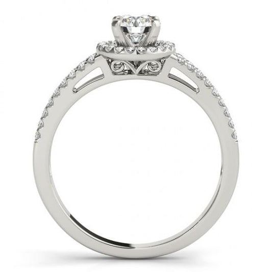 Anello Di Fidanzamento Con Naturale Diamante Halo Gioielli Con Gambo Diviso 1.35 Carati WG 14K