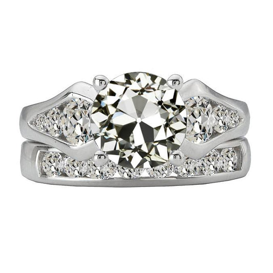 Anello Di Fidanzamento Con Naturale Diamante Incastonato Rotondo Vecchio Minatore Channel Set 9 Carati