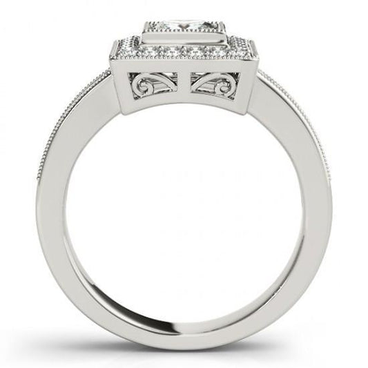 Anello Di Fidanzamento Con Naturale Diamante Principessa E Diamante Rotondo Aureola 1.50 Carati WG