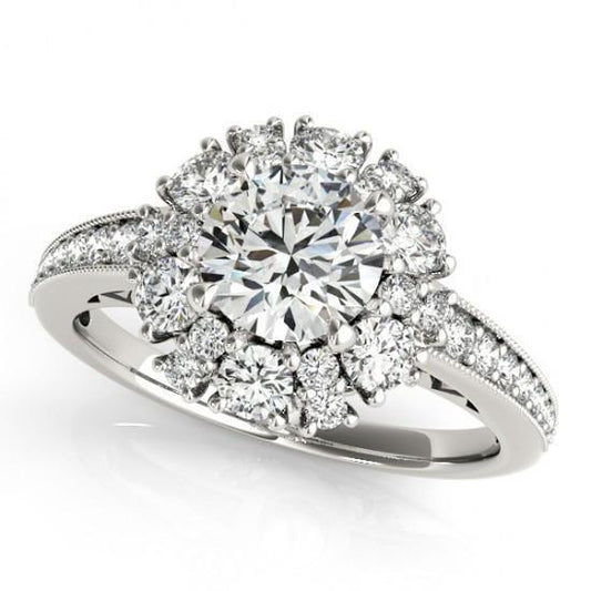 Anello Di Fidanzamento Con Naturale Diamante Rotondo Da 2.50 Carati. Oro Bianco Massiccio 14K