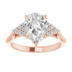 Anello Di Fidanzamento Con Naturale Diamante Rotondo E Taglio A Pera Vecchia Miniera 4.50 Carati