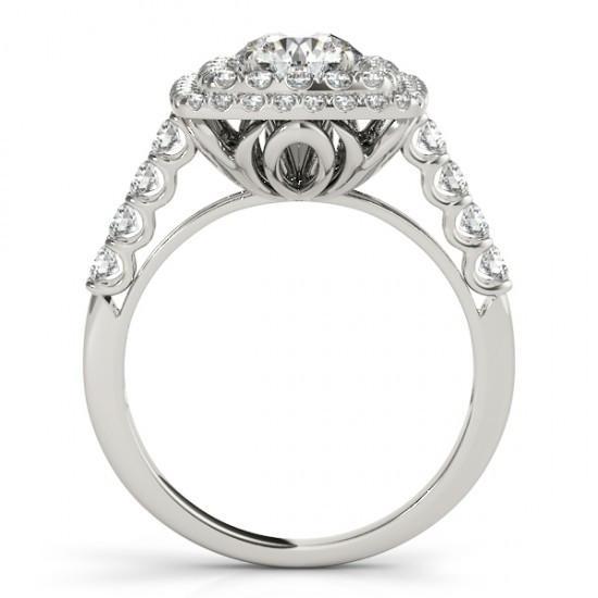 Anello Di Fidanzamento Con Naturale Diamante Rotondo Halo 1.50 Carati Fancy White Gold 14K