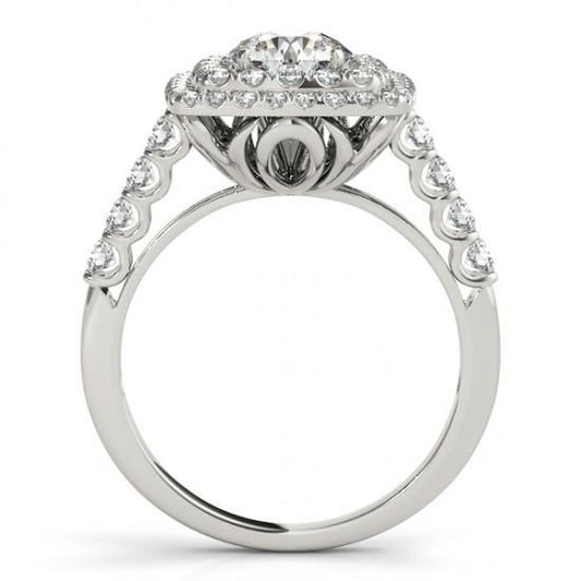 Anello Di Fidanzamento Con Naturale Diamante Rotondo Halo 1.50 Carati Fancy White Gold 14K