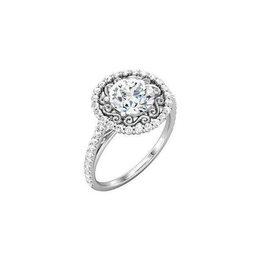 Anello Di Fidanzamento Con Naturale Diamante Rotondo Halo 2 Carati In Oro Bianco 14K