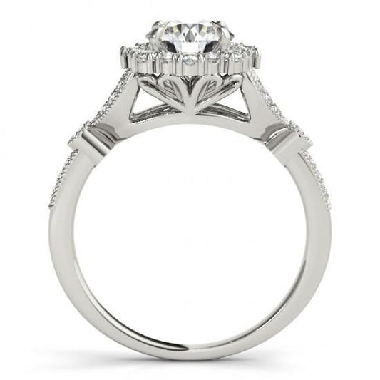 Anello Di Fidanzamento Con Naturale Diamante Rotondo Halo Da 1.50 Carati. Oro Bianco 14K