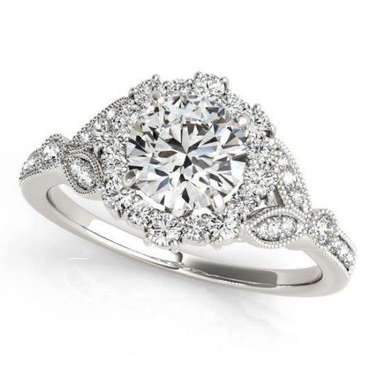 Anello Di Fidanzamento Con Naturale Diamante Rotondo Halo Da 1.50 Carati. Oro Bianco 14K