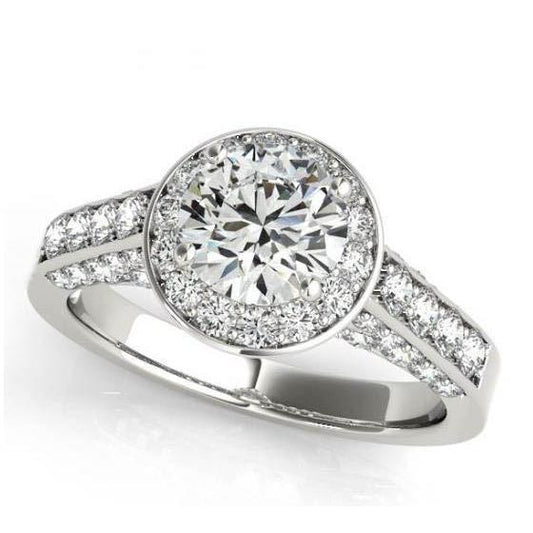 Anello Di Fidanzamento Con Naturale Diamante Rotondo Halo Gioielli In Oro Bianco 1.75 Carati 14K