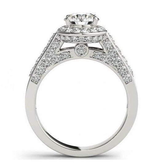 Anello Di Fidanzamento Con Naturale Diamante Rotondo Halo Gioielli In Oro Bianco 1.75 Carati 14K