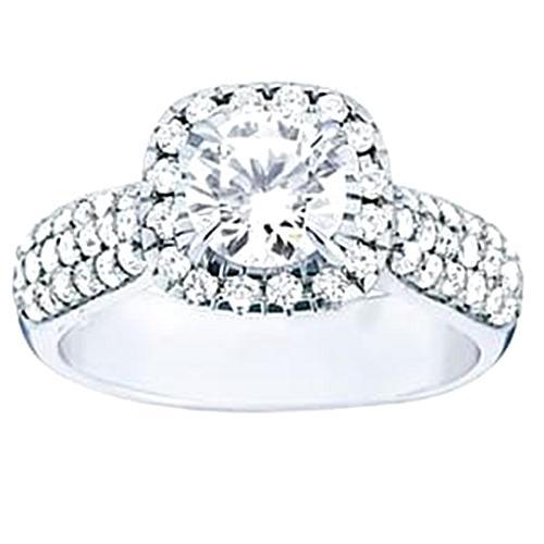 Anello Di Fidanzamento Con Naturale Diamante Rotondo Halo Oro Bianco 2.25 Carati Gioielli
