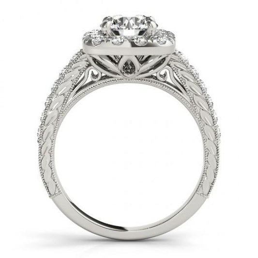 Anello Di Fidanzamento Con Naturale Diamante Rotondo Halo Stile Antico 1.75 Carati WG 14K