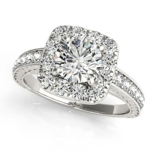 Anello Di Fidanzamento Con Naturale Diamante Rotondo Halo Stile Antico 1.75 Carati WG 14K