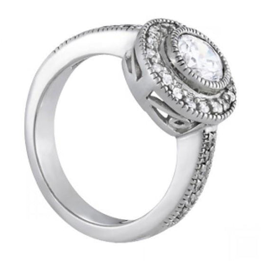 Anello Di Fidanzamento Con Naturale Diamante Rotondo Halo Stile Vintage 1.50 Carati WG 14K