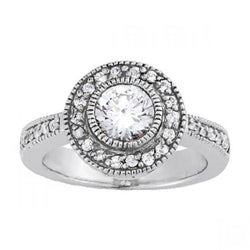Anello Di Fidanzamento Con Naturale Diamante Rotondo Halo Stile Vintage 1.50 Carati WG 14K