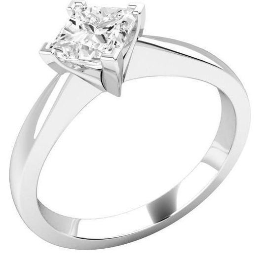 Anello Di Fidanzamento Con Naturale Diamante Solitario Da 2 Carati In Oro Bianco Con Taglio A Principessa